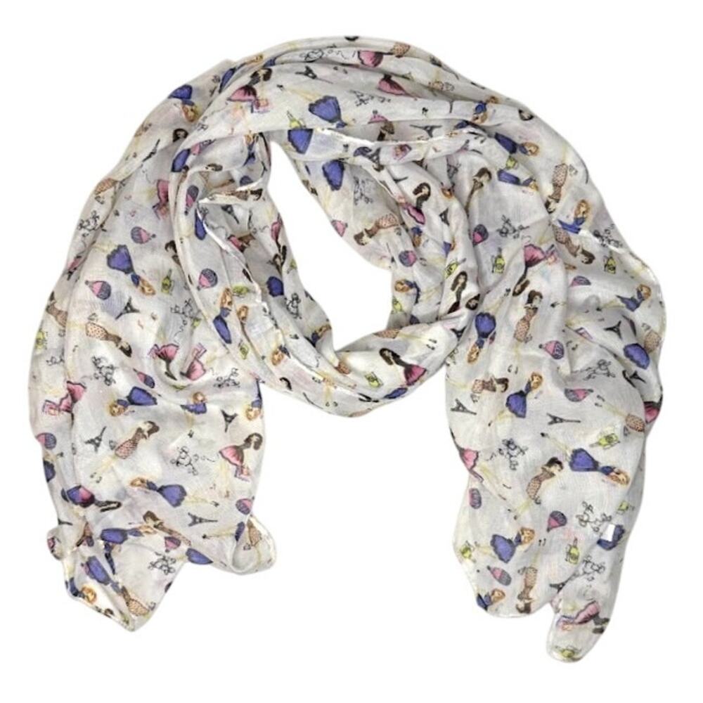 Joico Bella Pilar Art to Wear Novelty Print Scarf Poodle Paris Eiffel Paris Chic